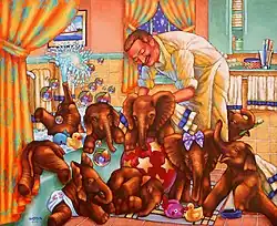 Oil on canvas, 56"x72", 2012, held in reserve for the future Daddy God Museum.