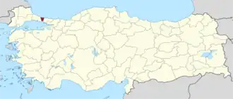 Istanbul (II) highlighted in red on a beige political map of Turkeym