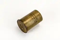 Shell casing from the battle of Kresna Gorge. It bears the engraved inscription in Greek: "Kresna. Treshkovon 1050. 13 July 1913".