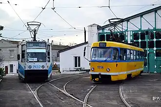 KTM 71-608 and Tatra T3A at the tram depot