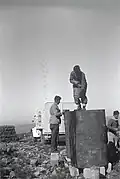 Revadim, February 1947, water tank, Magen David Adom ambulance in background