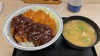 With tonkatsu sauce and tonjiru