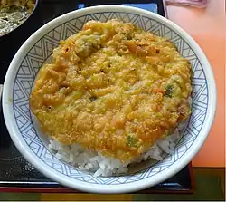 Shinagawa-don, rice and fried patty made of sakura shrimp and onions