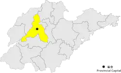 Location of Jinan City jurisdiction in Shandong