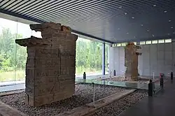 A pair of stone-carved que from the Eastern Han, at the temple of Mount Song in Dengfeng, Henan