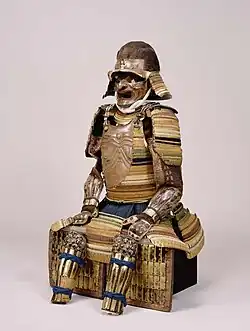 Gusoku Type Armor Two-piece cuirass with bared chest design. Gold leaf is pasted on several itazane to express the chest of an old man, and colored thread is pasted to express kozane. Azuchi–Momoyama or Edo period, 16th–17th century, Tokyo National Museum