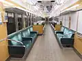 Interior of a refurbished Arashiyama Line set