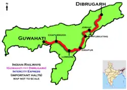 (Guwahati–Dibrugarh) Intercity Express route map