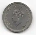 One rupee coin (George VI series) 1957, observe