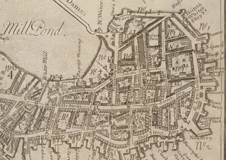 Detail of 1743 map of Boston, showing North End and Clark's Square (later North Square)