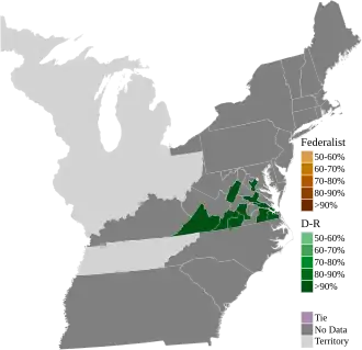 Map of presidential election results by electoral district, shaded according to the vote share of the highest result for an elector of any given party. Electoral boundaries for Kentucky, North Carolina, and data for Massachusetts could not be found