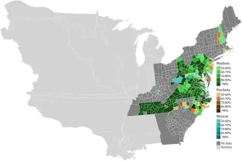 Map of presidential election results by county, shaded according to the vote share of the highest result for an elector of any given candidate