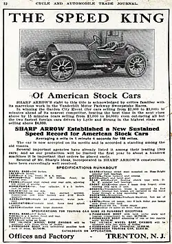 1909 Sharp Arrow advertisement in Cycle and Automobile Trade Journal