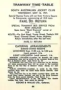 1937 SAJC Adelaide Cup tramway timetable & catering arrangements