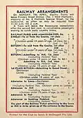 Back cover showing railway arrangements and admission fares