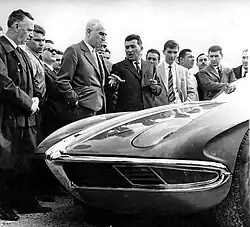 Ferruccio Lamborghini discussing the newly introduced 350 GTV with journalist Giovanni Canestrini