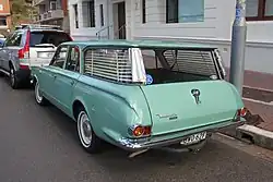 Chrysler AP6 Valiant Safari wagon - early build. Note US 1965 Plymouth Valiant wagon style tail lights with amber turn signals, and rear bumper ends that finish against pressing in lower body panel.