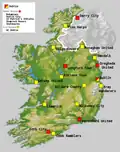 The locations of the clubs that competed in the 2004 League of Ireland season