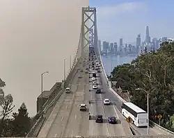 The Bay Bridge in San Francisco, California. The photo on the left was taken November 16, 2018 and the one on the right October 14, 2018.