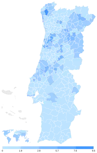 Share of the CDS-People's Party (CDS-PP) by municipality