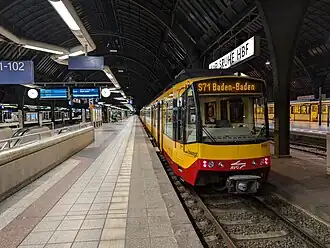 A Stadtbahn LRV at Karlsruhe Hauptbahnhof