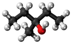 Ball-and-stick model of 3-methyl-3-pentanol