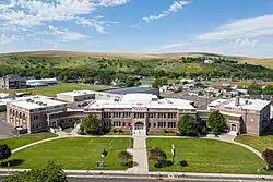 The original 1921 school remains the largest and most prominent feature of Mac-Hi's six building campus.