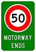 Motorway Ends (50 km/h speed limit)
