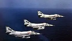 Several A-4C Skyhawks of VA-195 in 1968.
