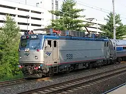 Silver and blue locomotive