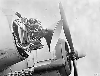 British Mk. VIII, the first microwave air intercept radar, in nose of British fighter