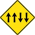 (W4-V102) Lane Allocation ahead (Four-way traffic) (used in Victoria)