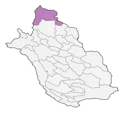 Location of Abadeh County in Fars province (top, purple)