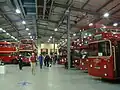 Buses in the Acton depot of the London Transport Museum