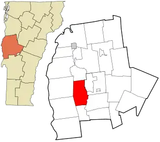 Location in Addison County and the state of Vermont.
