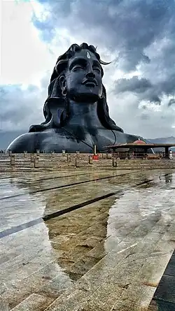 Adiyogi Shiva bust outside during an event