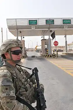 A port of entry at Shir Khan Bandar in northern Afghanistan near the Tajikistan border guarded by American military personnel prior to their withdrawal from Afghanistan, following which the Taliban assumed control over border checkpoints between Afghanistan and its neighbours