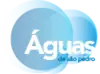 Two blue circles, one larger on the left, beneath the words Águas, that is written in large letters, and de são pedro, written with very small letters under the word Águas