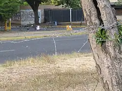 Barbed wire strung across a street by protesters