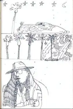 A sketch of Carlos Almaraz holding a child, by Carlos Almaraz (1976)