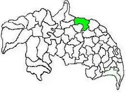 Mandal map of Guntur district showing Amaravathi mandal (in green)