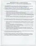 Reverse side of the application form for the Certificate of Puerto Rican Citizenship