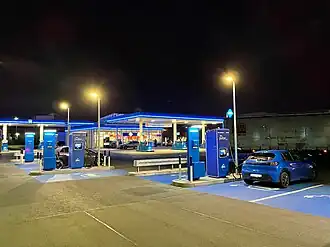 Aral Pulse charging stations in front of a Aral-branded BP gas station in Braunschweig, Germany (2021)