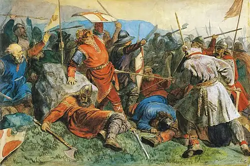 Olav den Helliges død by Peter Nicolai Arbo (ca. 1859)