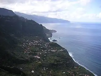 The village of Arco de São Jorge in an amphitheatre-shaped valley along the northern coast of Santana municipality