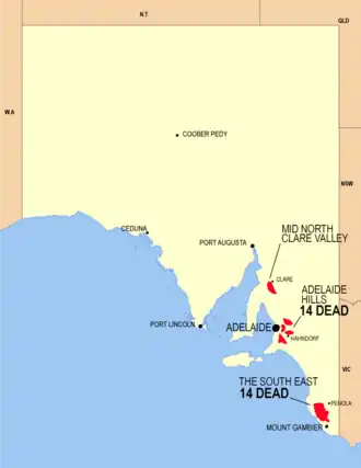 Map of fire affected areas in South Australia