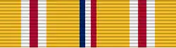 Width-44 yellow ribbon with central width-4 Old Glory blue-white-scarlet stripe. At distance 6 from the edges are width-6 white-scarlet-white stripes.