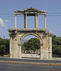 Roman Corinthian columns and pilasters of the Arch of Hadrian, Athens, 131 or 132 AD