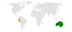 Map indicating locations of Australia and Peru