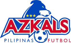 The wordmark for Azkals Philippines featuring a dog's head, a football, and the official colors of the Philippine flag